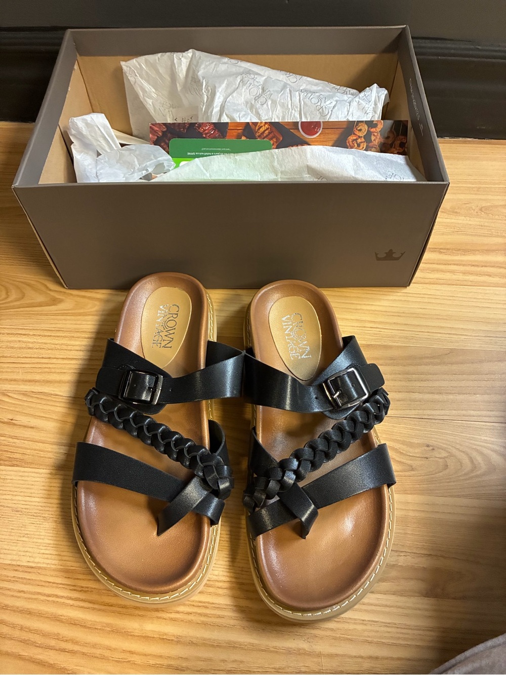 Crown Vintage Black Braided Strap Kids Sandals with Buckle